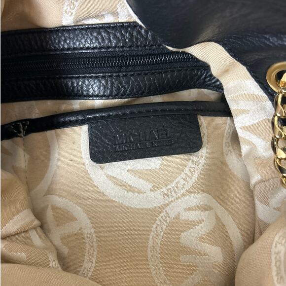 Michael Kors Black Leather Gold Chain Shoulder Hobo Bag Designer Logo Handbag - Picture 6 of 6